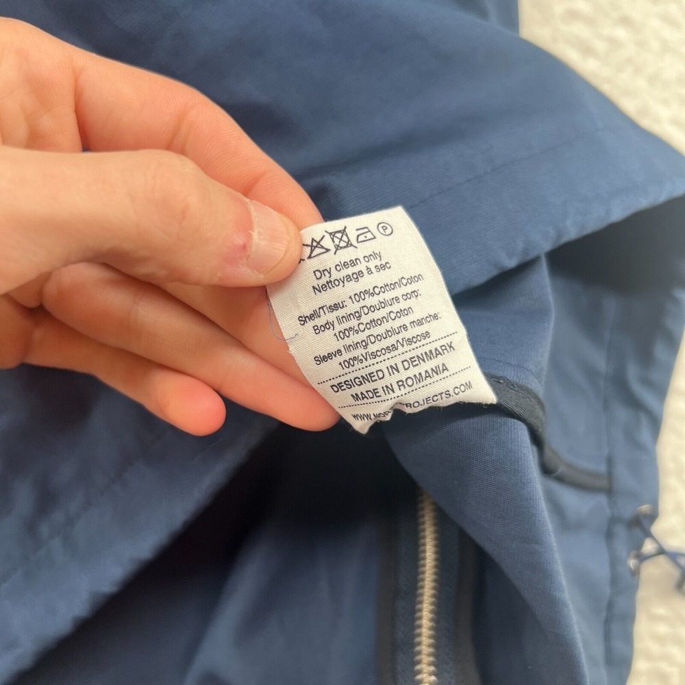 NORSE PROJECTS FRANK COTTON PANAMA JACKET Mens Large Dark Blue *FLAW* - Picture 10 of 13